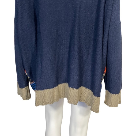 Woman Within Sz 14/16 Navy Tan Striped Horn Button Tunic Cardigan - Picture 8 of 11